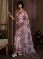 Organza Pink Festival Wear Hand Work Saree